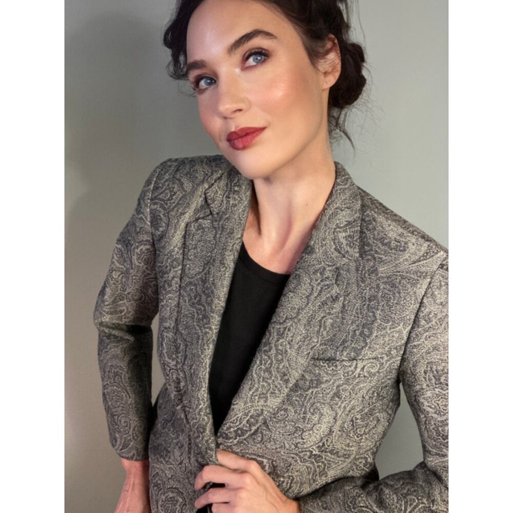 Lafayette 148 Silver Gray Blazer Jacket Paisley Print Classic & Refined ~ Sz 6